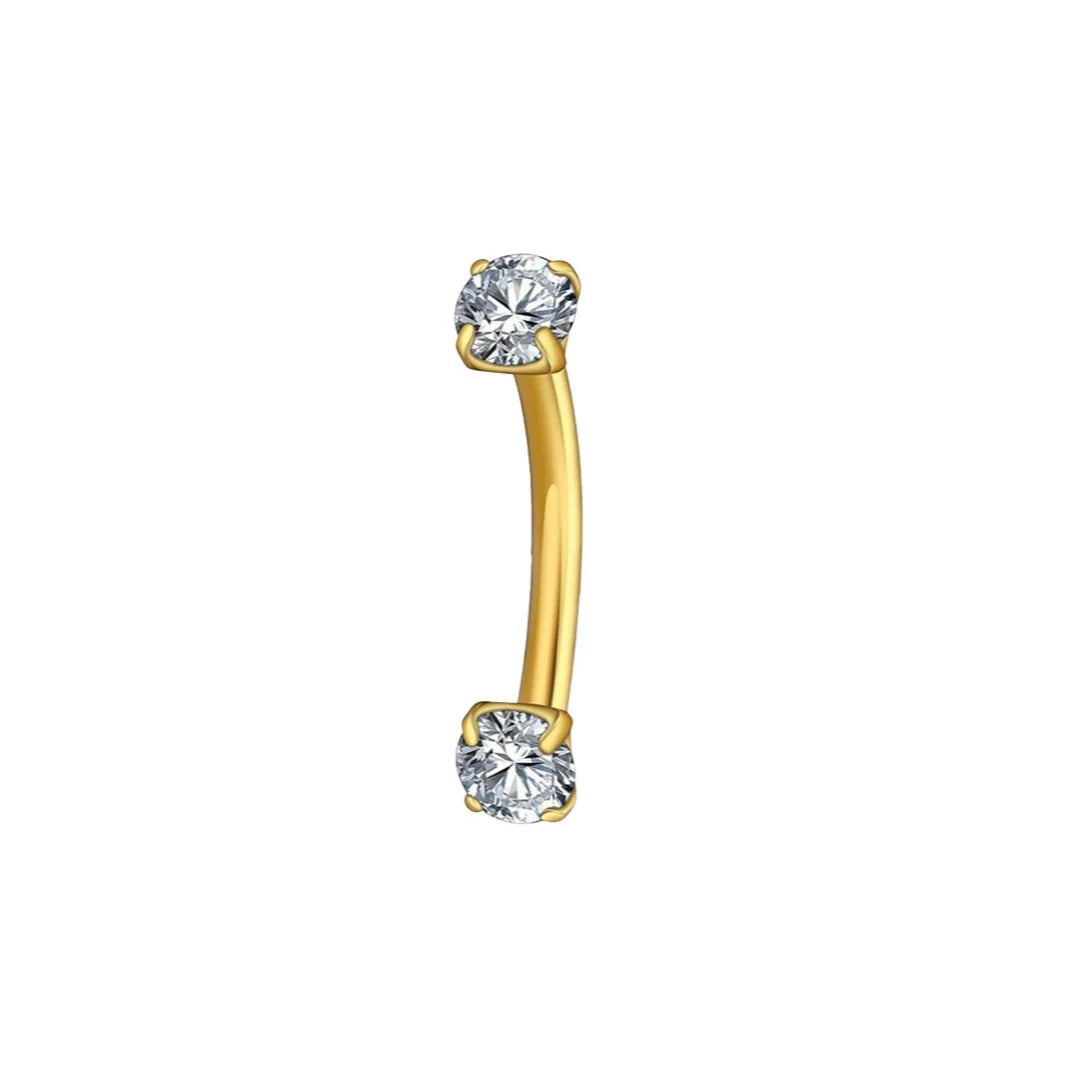 1.2 8mm Titanium Curved Barbell With 2 CZ Gold Coloured