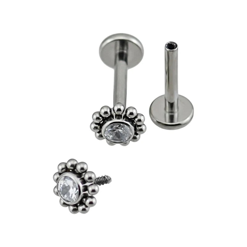 1.2 8mm Titanium Jewel Cluster Labret Silver