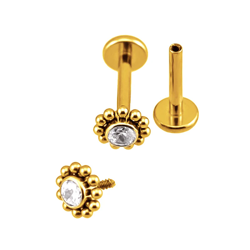 1.2 8mm Titanium Jewel Cluster Labret Gold