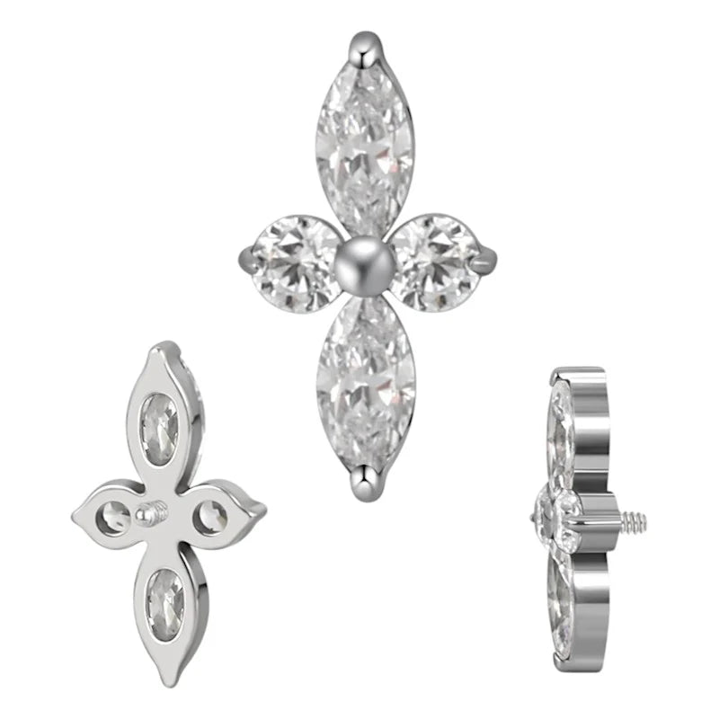 1.2 8mm Titanium Marquise Jewel Labret Silver