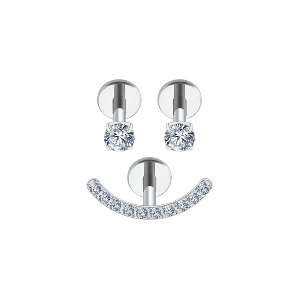 1.2 8mm Titanium Silver Coloured Smiley Stones Labrets