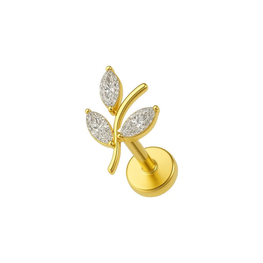 1.2 8mm Titanium 3 Leaf CZ Labret Gold