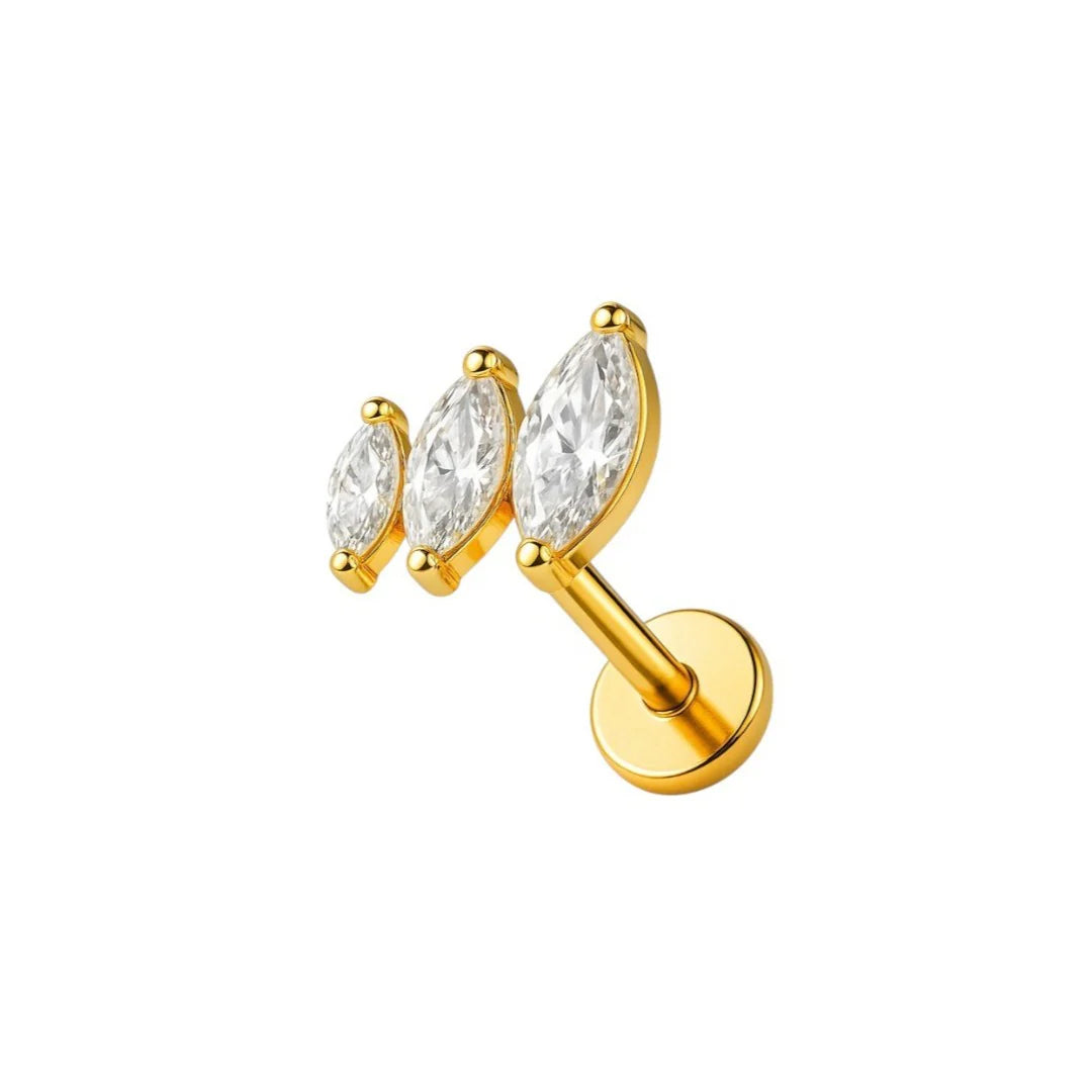 1.2 8mm Titanium Triple Stone CZ Marquise Labret Gold