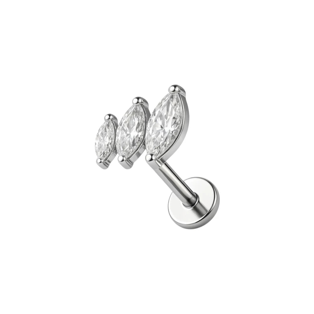 1.2 8mm Titanium Triple Stone CZ Marquise Labret Silver