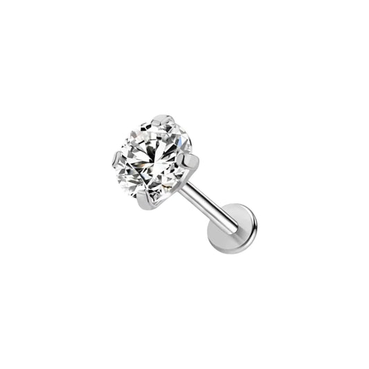 1.2 8mm Titanium CZ Jewel Labret Silver