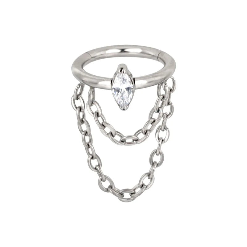 1.2 8mm Titanium Marquise Jewel Chain Dangle Clicker Silver