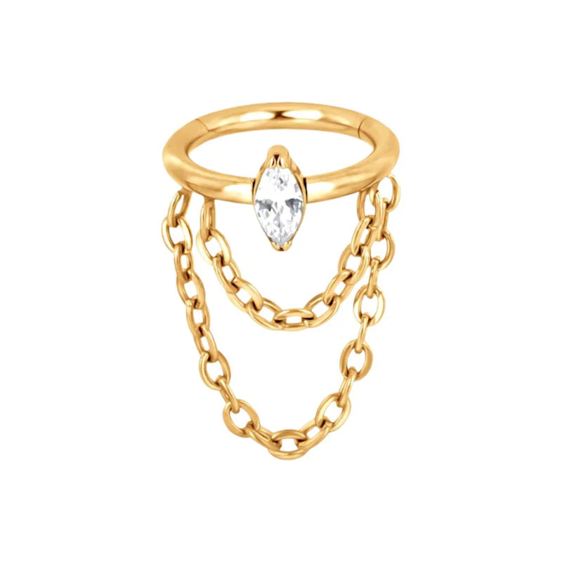 1.2 8mm Titanium Marquise Jewel Chain Dangle Clicker Gold