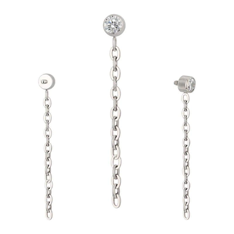 1.2 8mm Titanium Jewel Chain Dangle Labret Silver