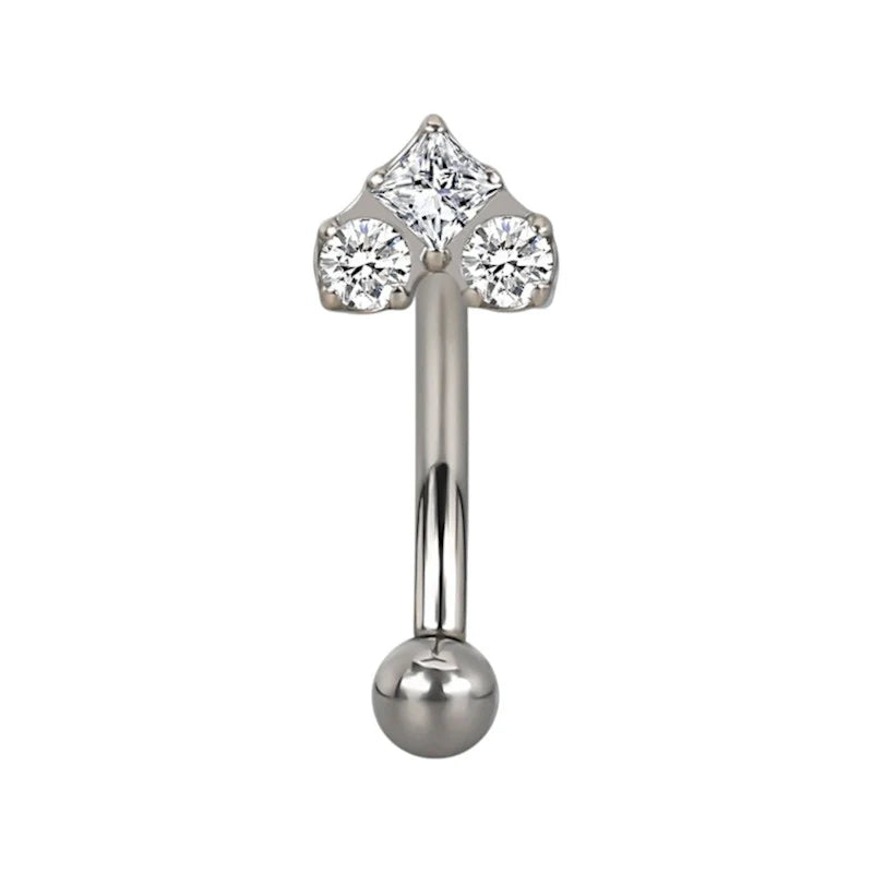 1.2 8mm Titanium Jewel 3 Heart Curved Barbell Silver