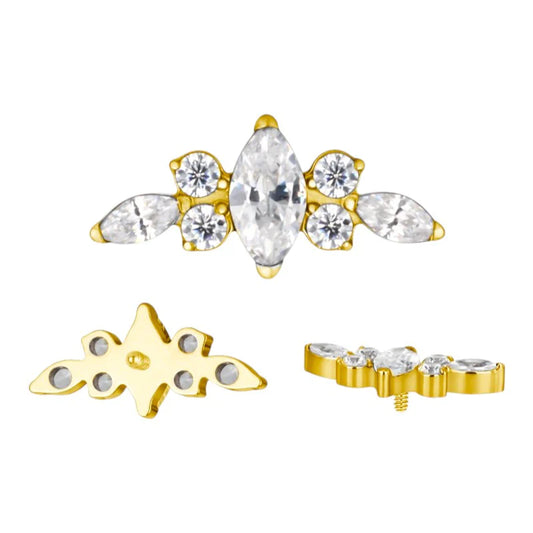 1.2 8mm Titanium 3 Marquise/4 CZ Flower Labret Gold