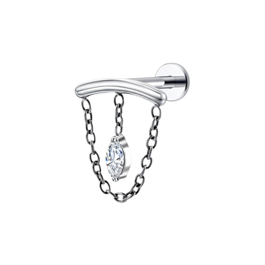 1.28mm Titanium Jewel Chain Hidden Helix Labret Silver