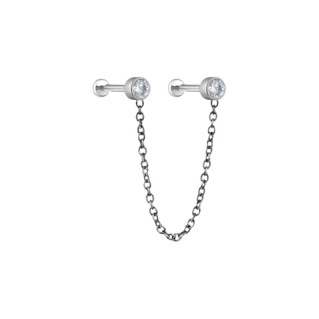 1.2 8mm Titanium Jewel Chained Double Labret Silver