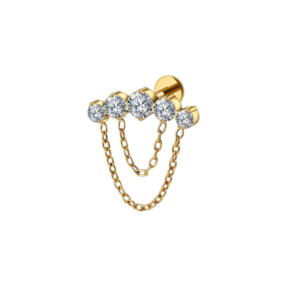 1.2 8mm Titanium Jewel Curved Chain Labret Gold