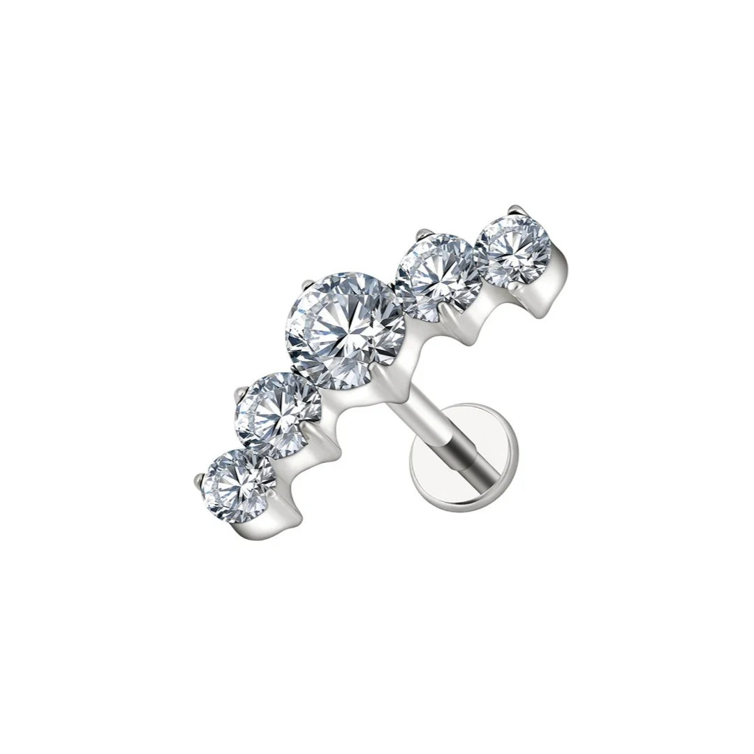 1.2 8mm Titanium 5 Stone Labret Silver