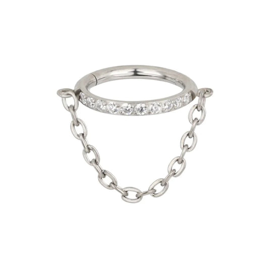 1.2 10mm Titanium Jewel Pave Side Chain Dangle Clicker Silver