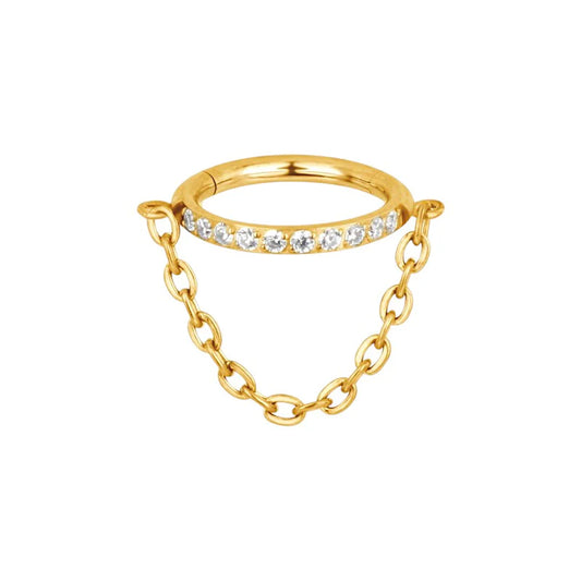 1.2 10mm Titanium Jewel Pave Side Chain Dangle Clicker Gold