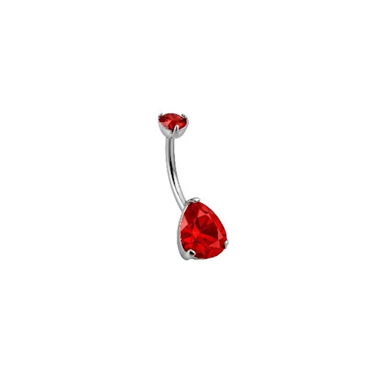 1.6 10mm Titanium Red Drop Stone Navel Bar Silver