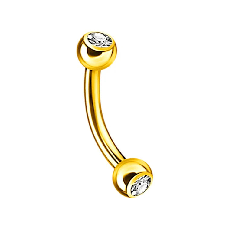 1.2 8mm Titanium Jewel Curved Barbell Gold
