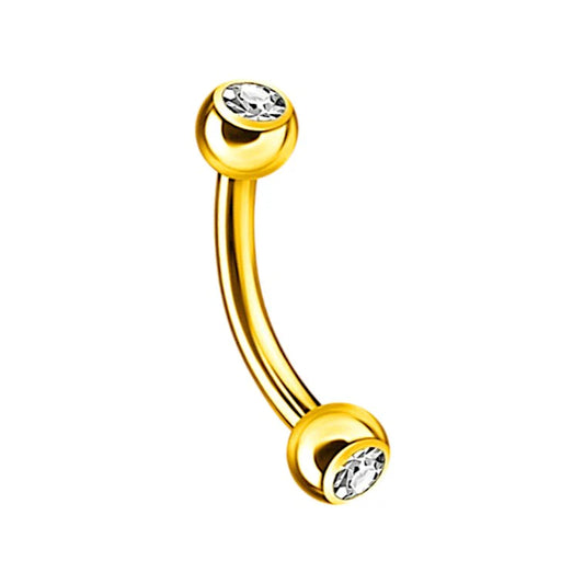 1.2 8mm Titanium Jewel Curved Barbell Gold