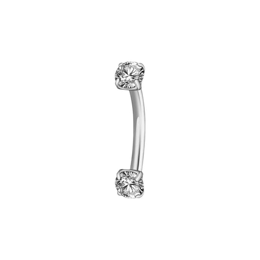 1.2 8mm Titanium Curved Barbell With 2 CZ Silver Coloured