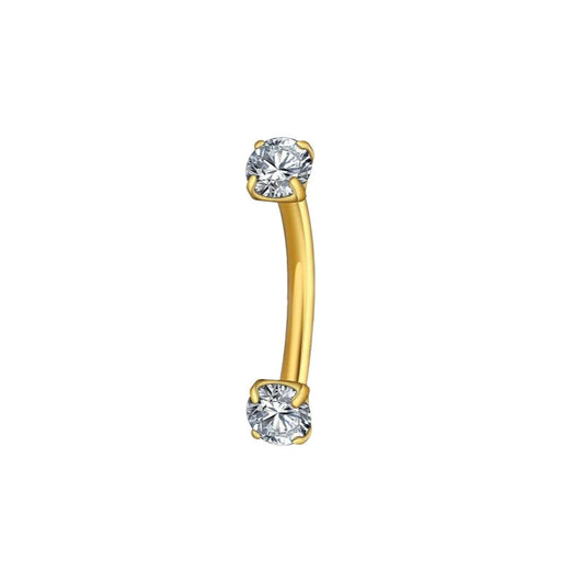 1.2 8mm Titanium Curved Barbell With 2 CZ Gold Coloured