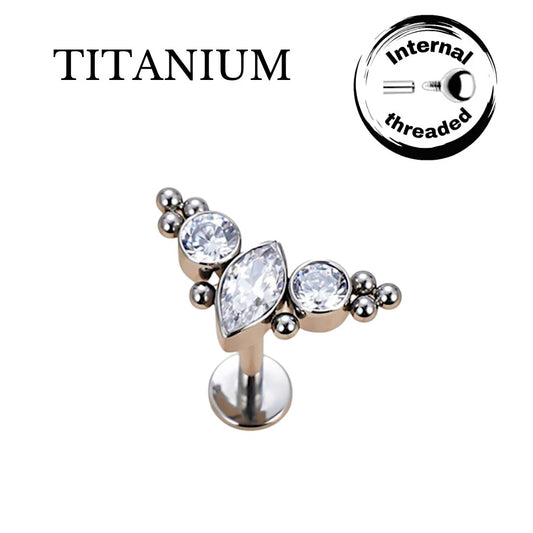 1.2 8mm Titanium Marquise Jewel Ball Cluster Labret Silver