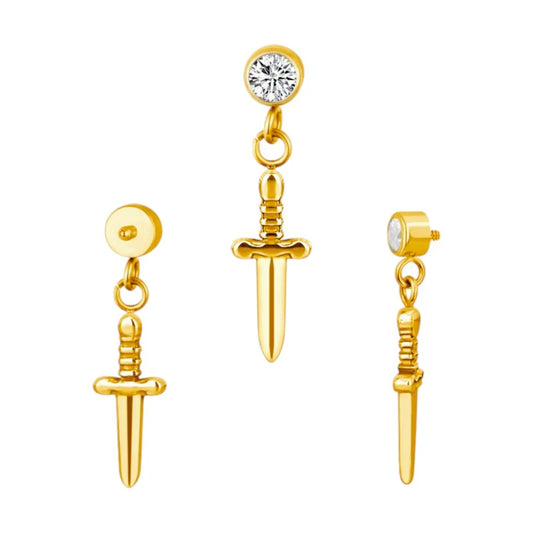 1.2 8mm Bezel Set Sword Labret Gold