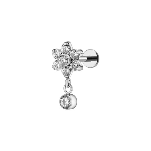1.2 8mm Titanium Flower Jewel Pendant Labret Silver