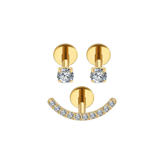 1.2 8mm Gold coloured titanium smiley stones labrets