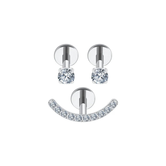 1.2 8mm Titanium Silver Coloured Smiley Stones Labrets