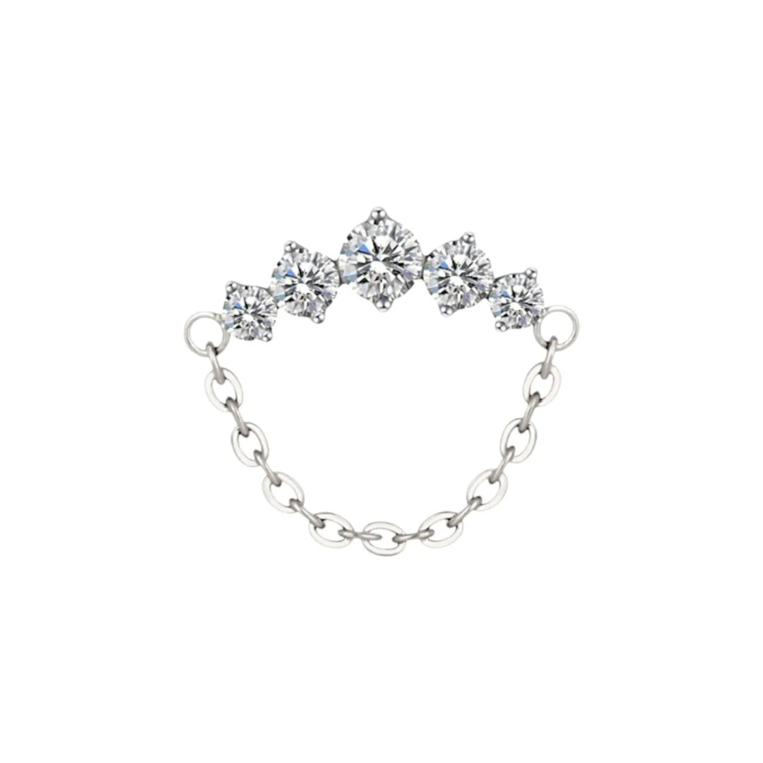 1.2 8mm Titanium 5 Jewel Round Chain Labret Silver