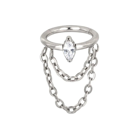 1.2 8mm Titanium Marquise Jewel Chain Dangle Clicker Silver