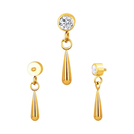 1.2 8mm Titanium Jewel Tear Drop Dangle Labret Gold