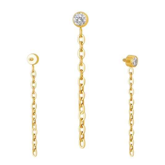 1.2 8mm Titanium Jewel Chain Dangle Labret Gold