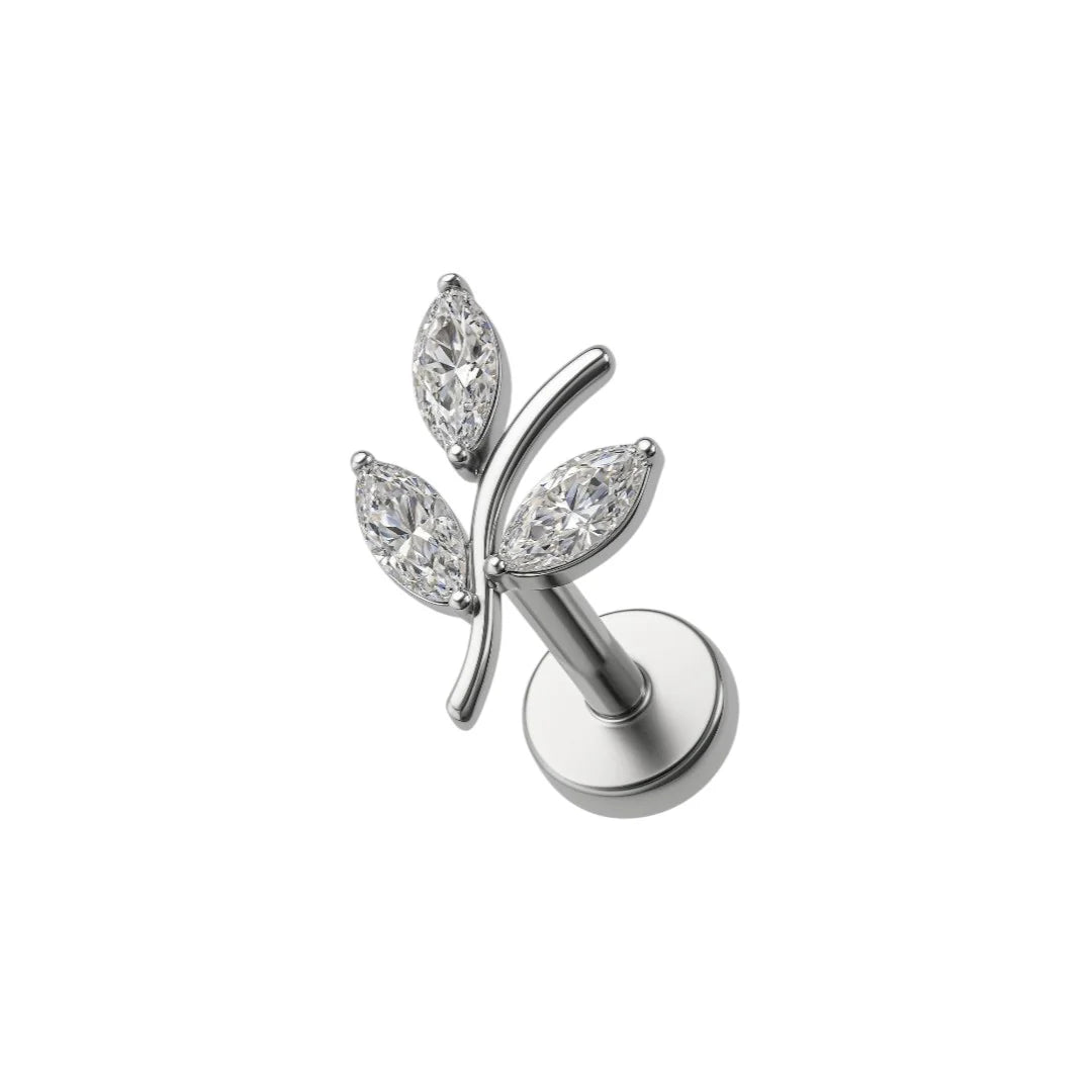 1.2 8mm Titanium 3 Leaf CZ Labret Silver