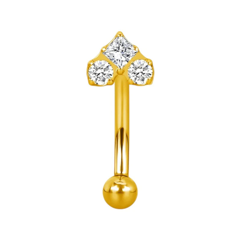 1.2 8mm Titanium Jewel 3 Heart Curved Barbell Gold