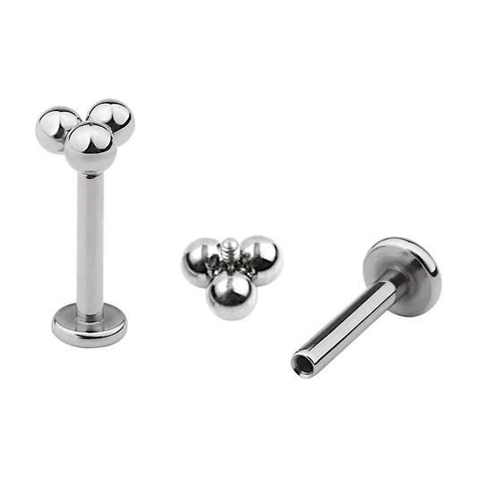 1.2 8mm Titanium 3 Ball Labret Silver