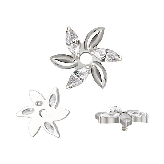 1.2 8mm Titanium Marquise CZ Flower Labret Silver