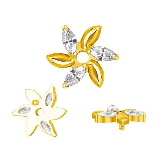 1.2 8mm Titanium Marquise CZ Flower Labret Gold