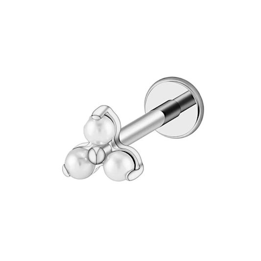 1.2 8mm Titanium Triangle Pearl Labret Silver